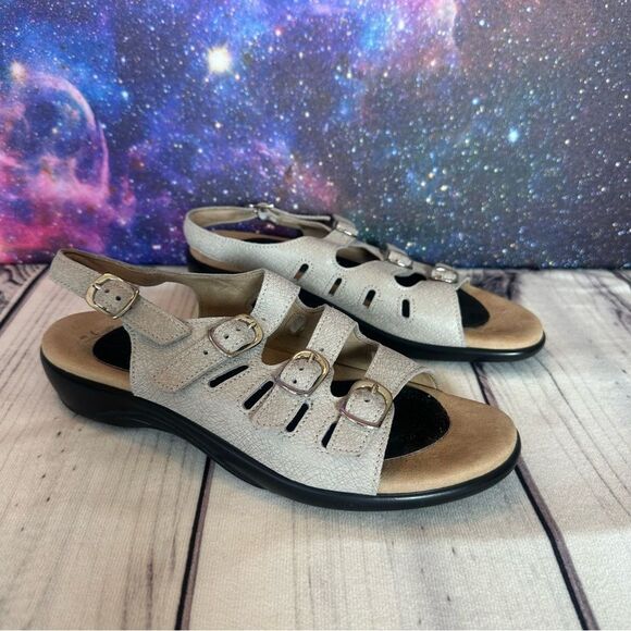 SAS Mystic Slingback Sandals Womens 9.5 Web Linen Beige Leather Comfort Shoes - Picture 1 of 9